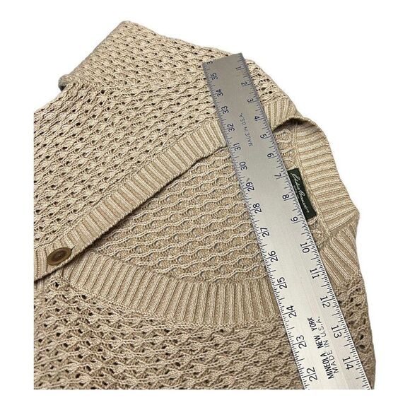 EDDIE BAUER Cardigan Sweater M Natural Beige Open Knit Button Layer Beach V-Neck - Picture 6 of 12